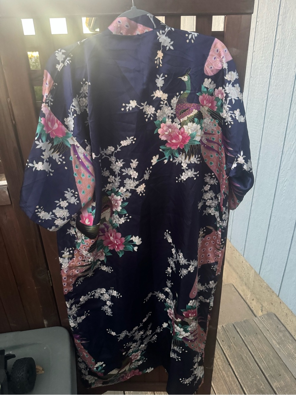 Navy Floral & Peacock Print Kimono Dress